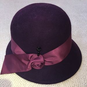 Purple felt cloche hat